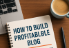 A creative digital illustration showing blogging, SEO, and growth strategy for building a profitable blog